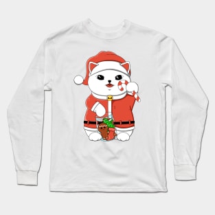 Santa Lucky Cat Long Sleeve T-Shirt